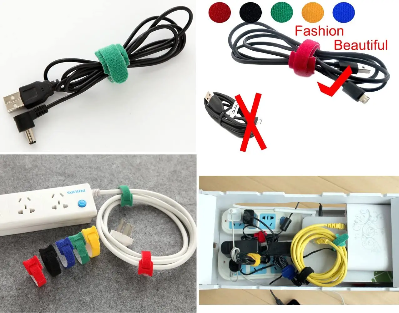 Custom logo fastener strap hook and loop cable tie