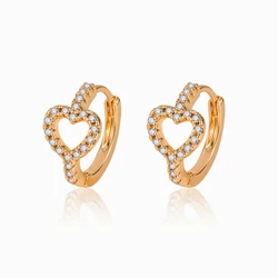 BPOYB Factory Wholesale Bangkok 18k Gold Plated High Rating Bridal  Cute full Crystal Copper Alloy Female Cz Mini Heart Earrings