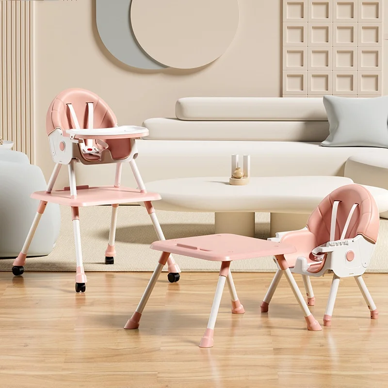 OEM Foldable Multifunction height adjustable Collapsible Baby feeding chairs Toddler dining high chair with table