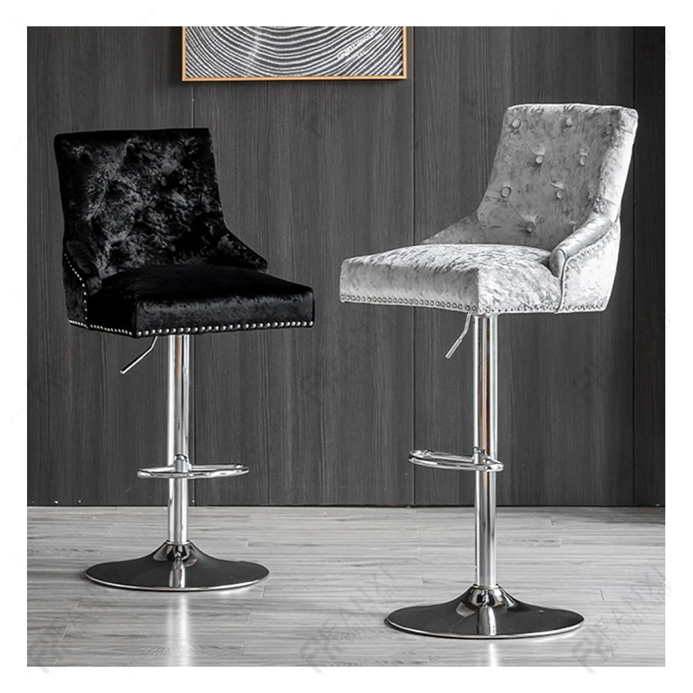 Living room furniture swivel gold metal modern leather velvet kitchen adjustable bar stool chair luxury bar chairs bar stool