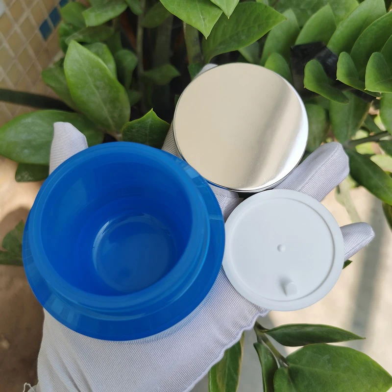 M715 70ml plastic pink white blue body scrub cream jar 70g unique round vaseline empty container with gold  silver cap