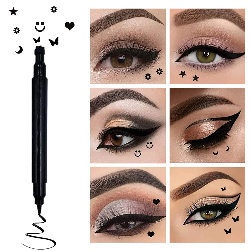 2 in 1 Stamp  Eyeliner Set  Colorful Eyeliners Love Star Flower Stamp Double Head Waterproof No Logo Eyeliner