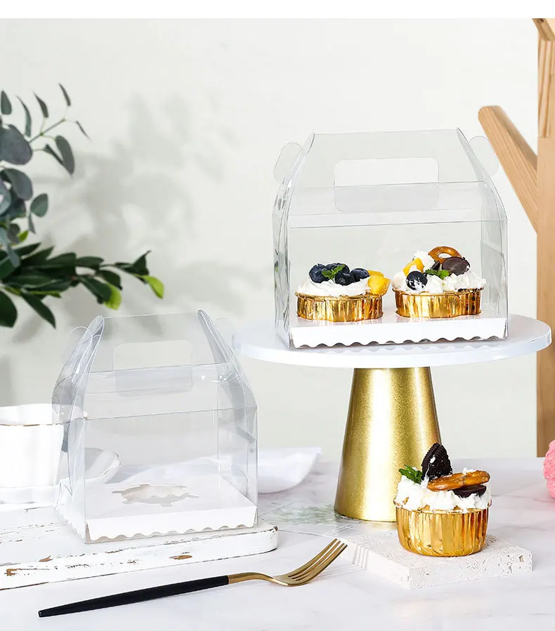 1 2 3 hole PET Portable Pastries cupcake box transparent muffin cup cake boxes with handle eco-friendly cupcake cake boxes