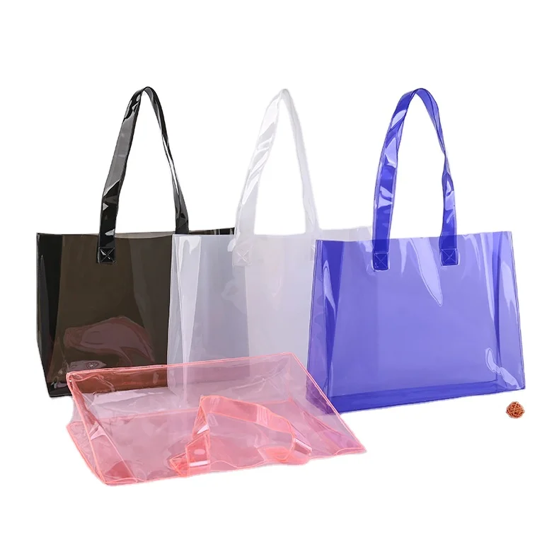YC Hot Sell Handled Waterproof Custom Print Logo Large Transparent PVC Shopping Clear Tote Bags
