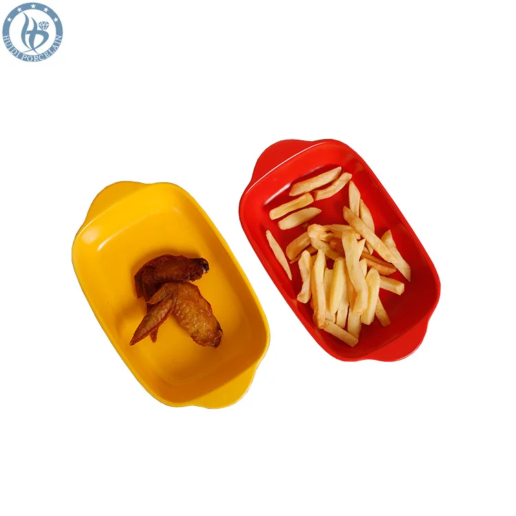 
Ultiple color porcelain Home goods rectangle cheap ceramic baking tableware ceramic dish plate with double handles 