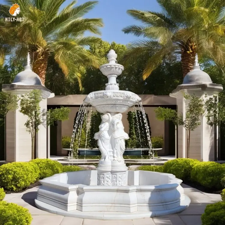 Hand Carved Modern Outdoor Woman Statue Stone Natural Marble Fountain for Decoration
