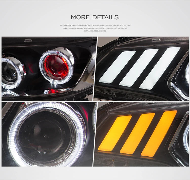 VLAND Manufacturing and Wholesale sequential headlamp 2014-up mustang look headlight For Honda jazz  fit