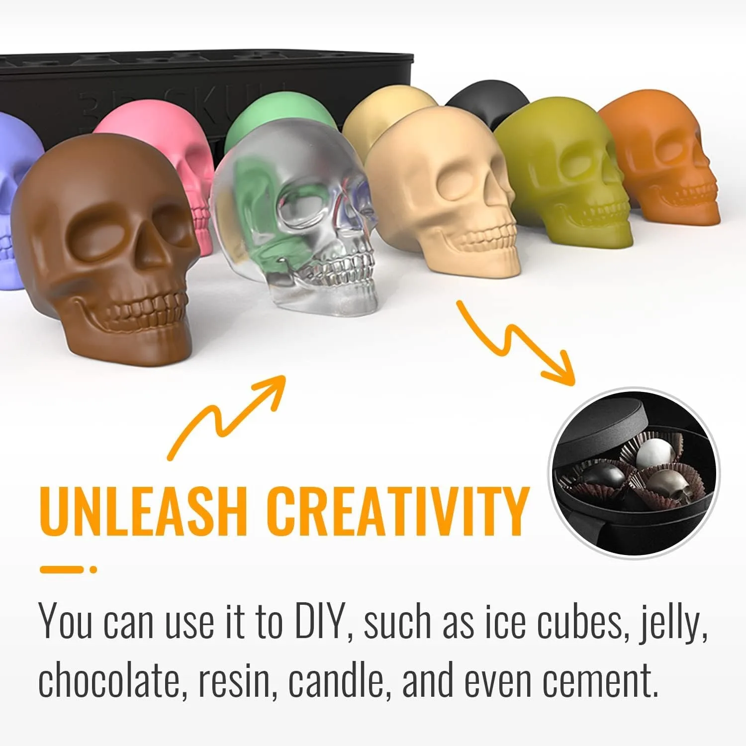 Large 3D Skull Mold Silicone Funny Mold for Baking Chocolate Candy and Resin Skull Cakelet Mold