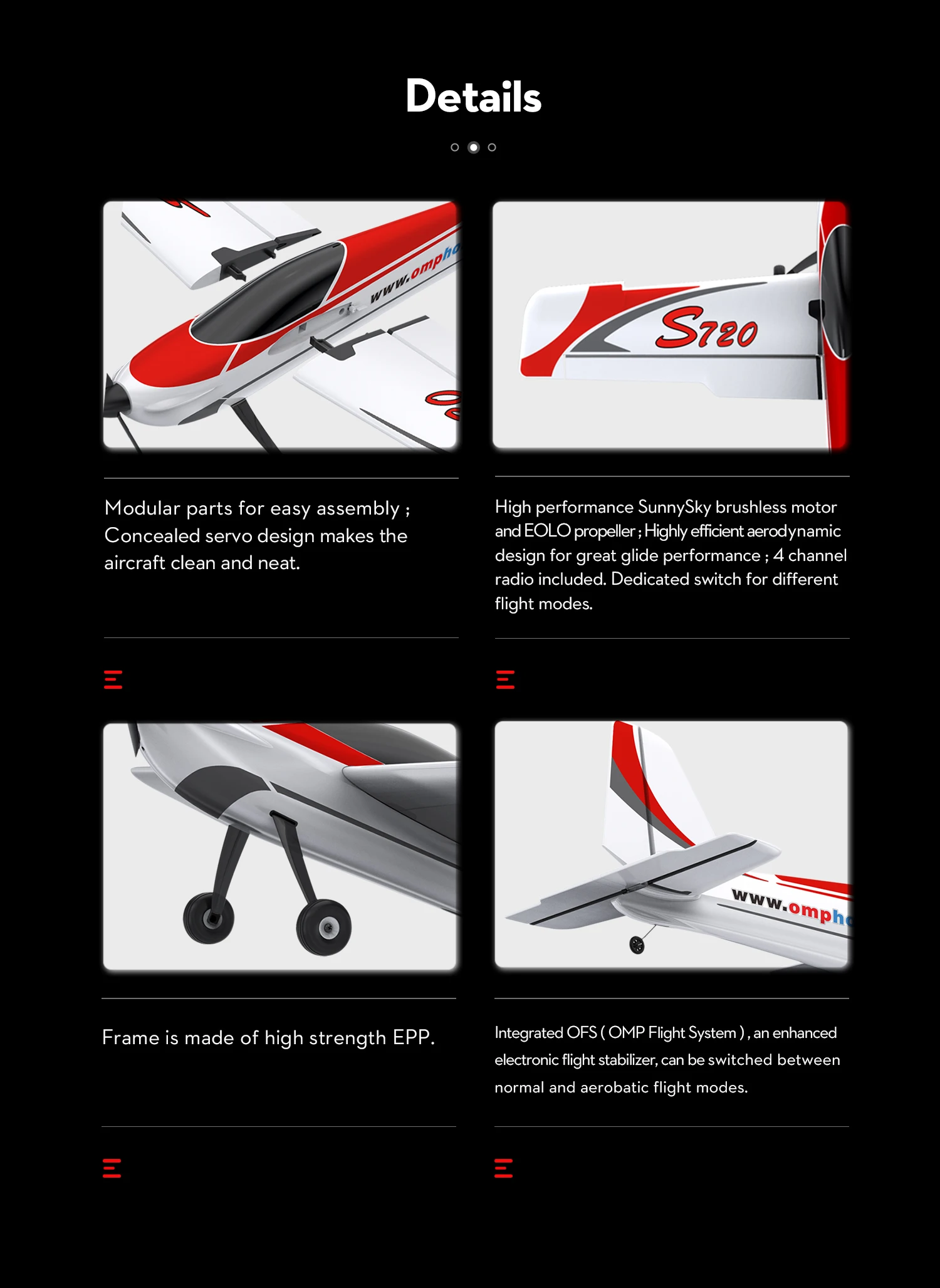 Omphobby S720 Foam Airplane 6-Axis Gyro Stabilizer With Normal Flight Mode Aerobatic Flight Mode RC Planes RTF