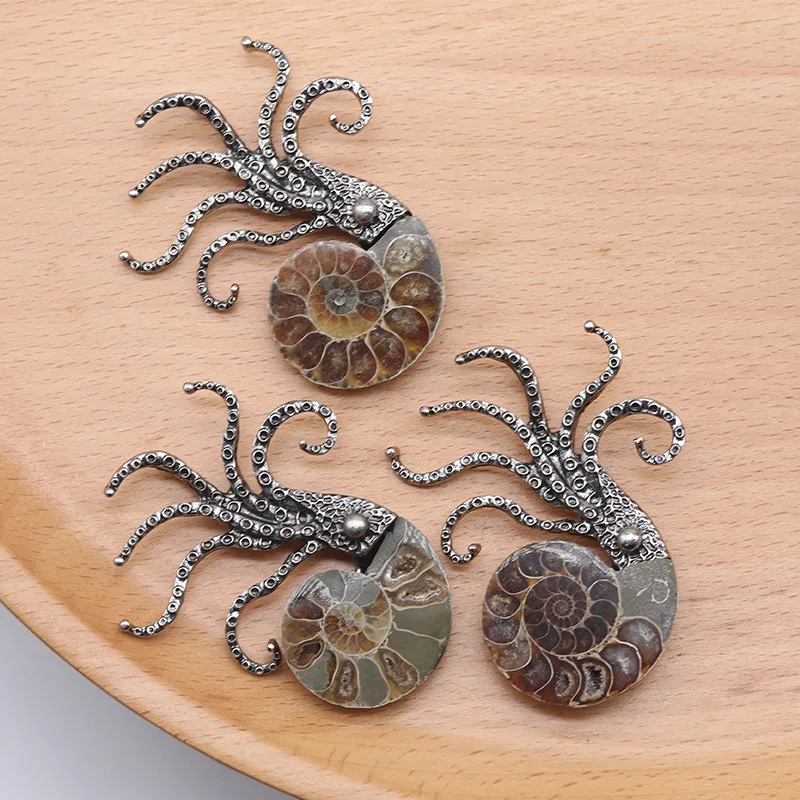Conch Ammonite Octopus Shape Pendant Alloy Brooch Charms For Jewelry Making  & Components Home Decor Specimen Stone Craft