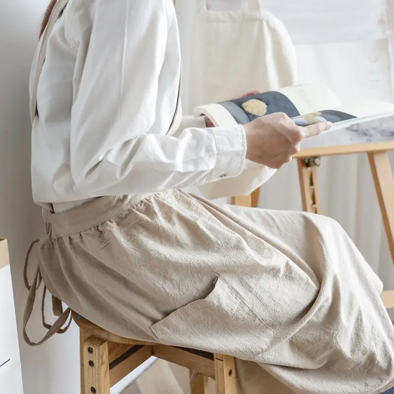 Nordic Florist Cotton Linen Apron for Mommy and Me Gardening Coffee Shop Kitchen Cooking Baking Cleaning Barista Painting Apron