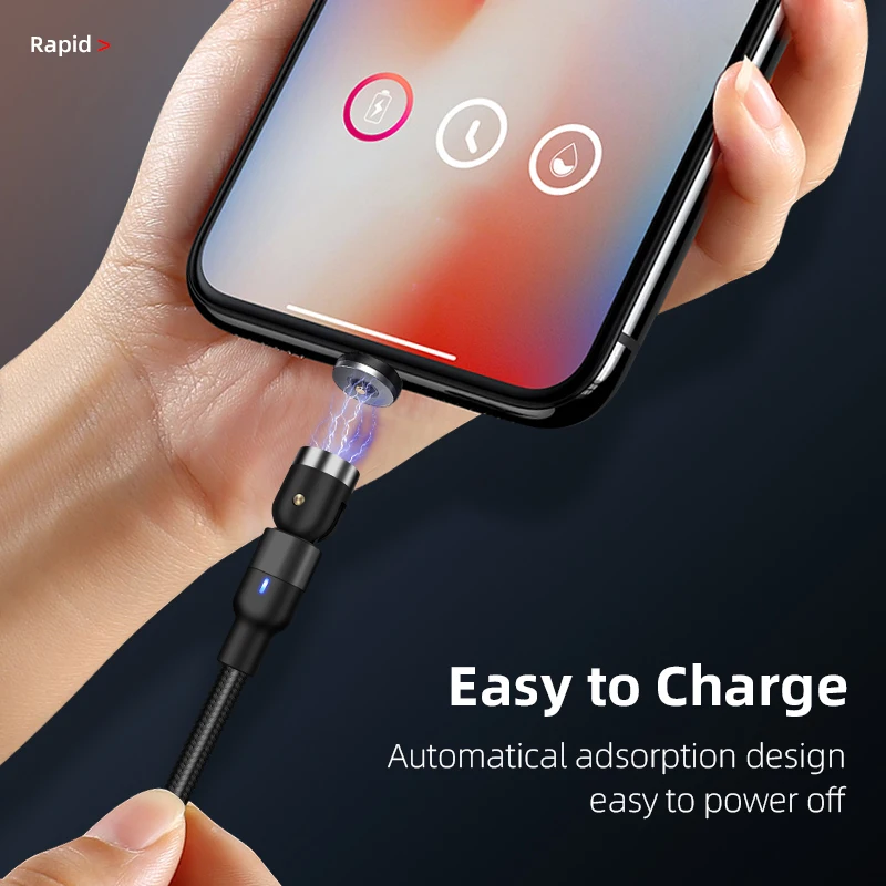 Magnetic Cable Micro USB Type C Cable Charger Mobile Phone Charger Fast Charging For iPhone 11 Samsung LED 540 Rotate