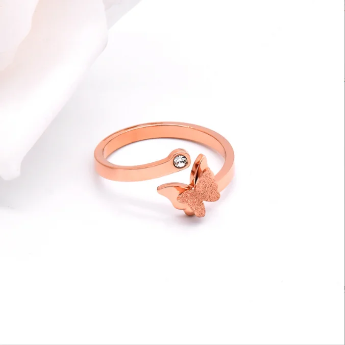 Butterfly titanium steel ring Rose gold couples ring stainless steel hand ornaments