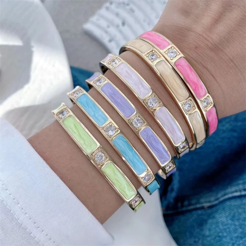 18k 24K Gold Plated Candy Enamel Colorful Cuff Bracelet women fashion CZ jewelry bangle bracelet