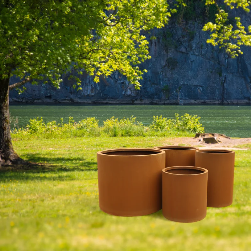 outdoor corten steel round flower pot outside garden metal planters cheap park large plant pots for sale
