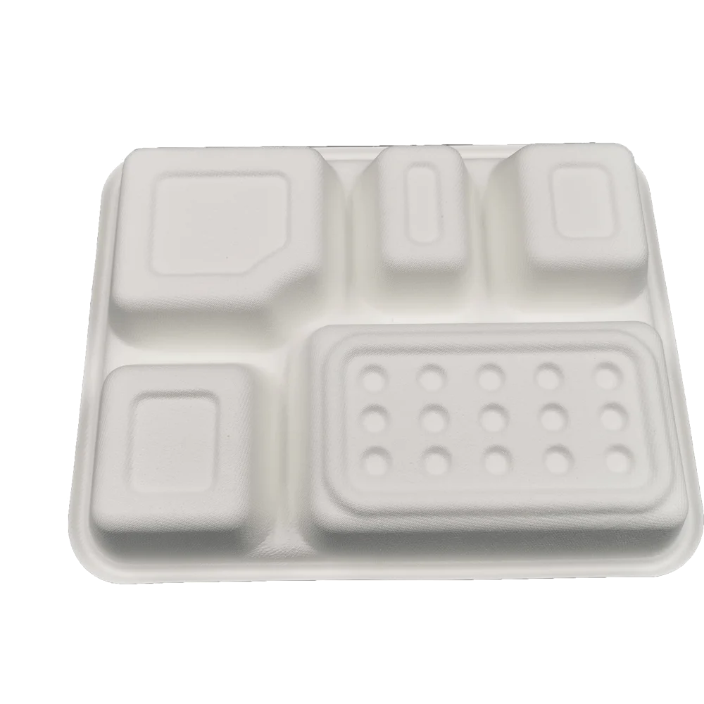 Wholesale 5 compartment disposable bagasse tray for food tableware