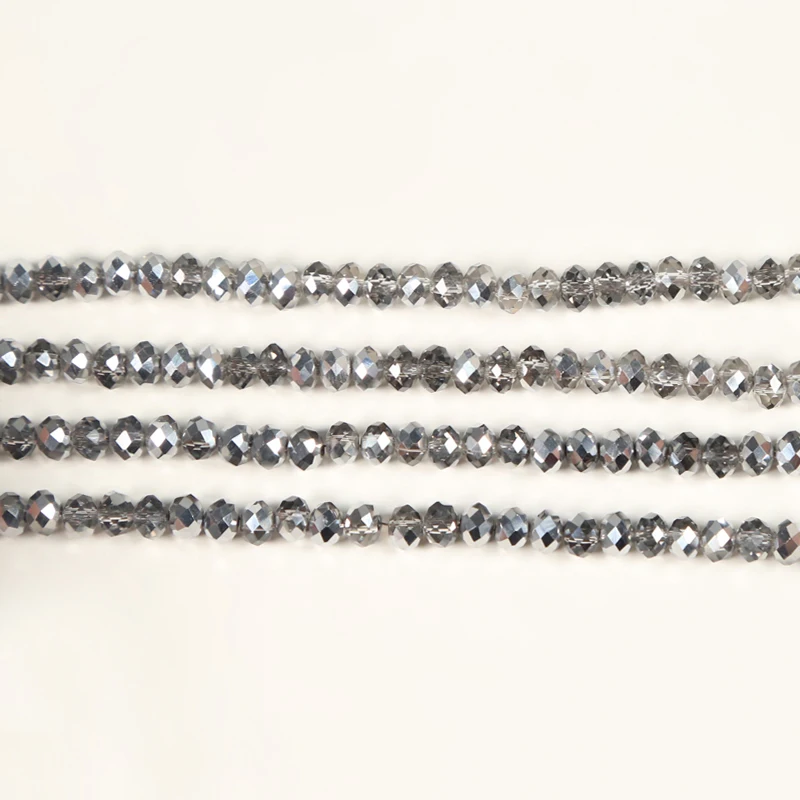 4x6mm Glass Beads Gray with Half IMT Rhodium Plated Faceted Rondelle  Beads  DIY Jewelry Bead Jewelry Making 100pcs