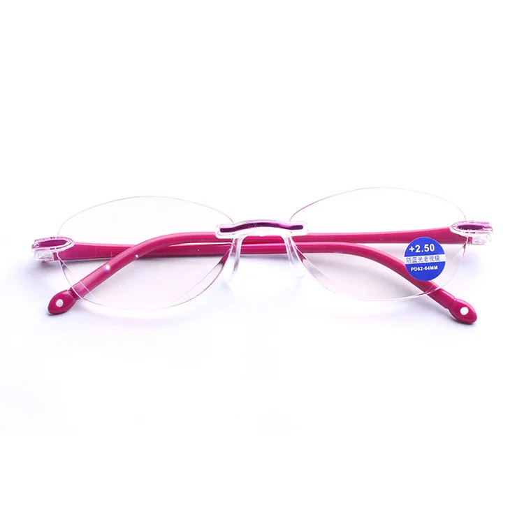 UV400 Anti-Blue Light Slim Reading Eyeglasses Black White Red Rimless Frames Glasses with PC Lenses Protective Packaging