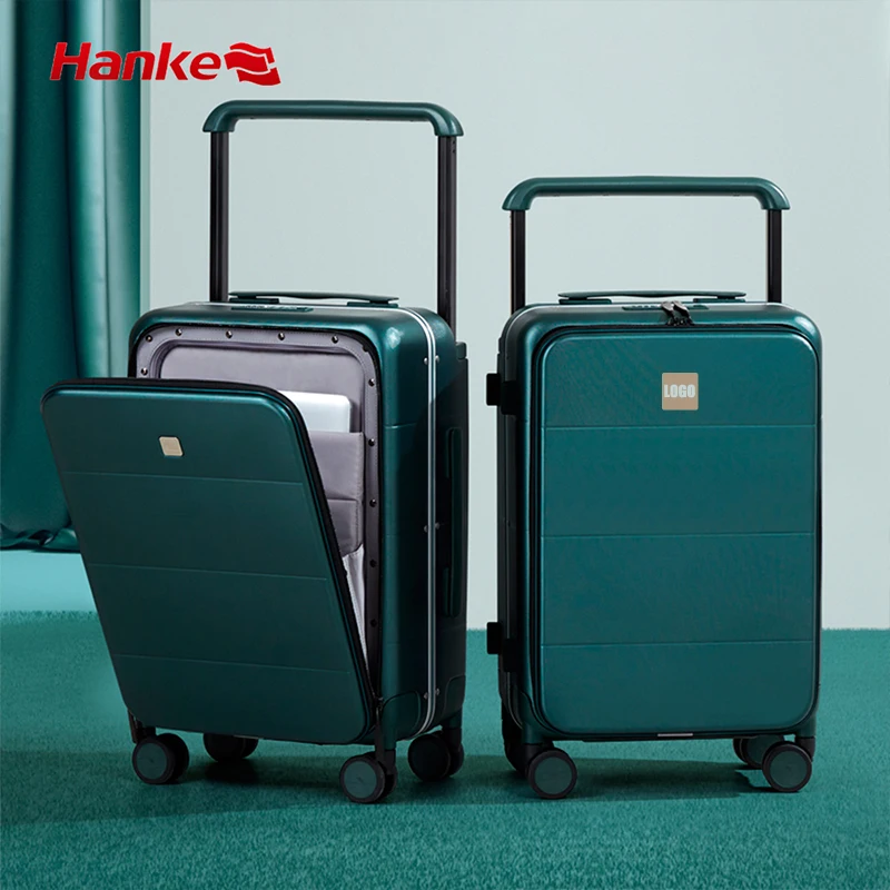 Hanke wholesale aluminum frame trolley luxury suitcase carry on luggage set spinner wheel business travel suitcase luggage