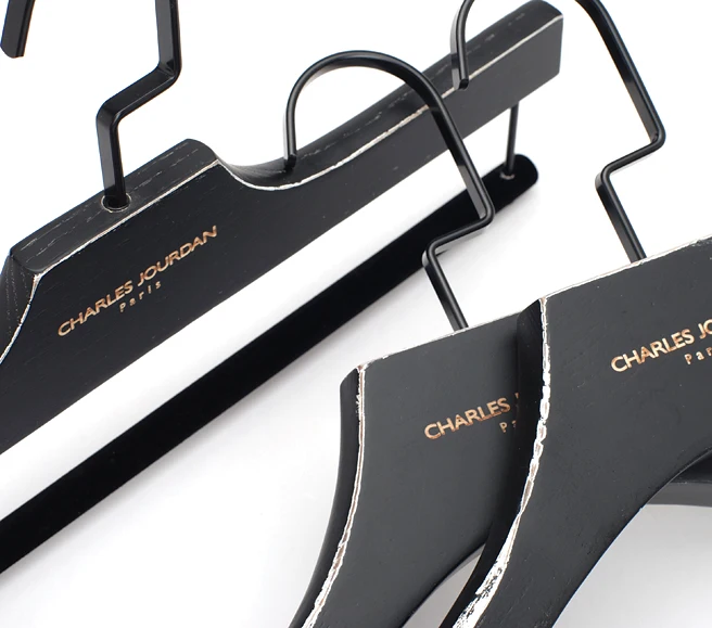 LINDON Fashion Brand Black Worn Flat Hook Wide Shoulder Wooden Suits Clothes Hanger