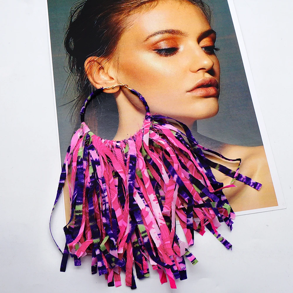 GDJWRI TA48 fashion African fabric ankara jewelry classic long drop tassel nice colors african fabric earrings