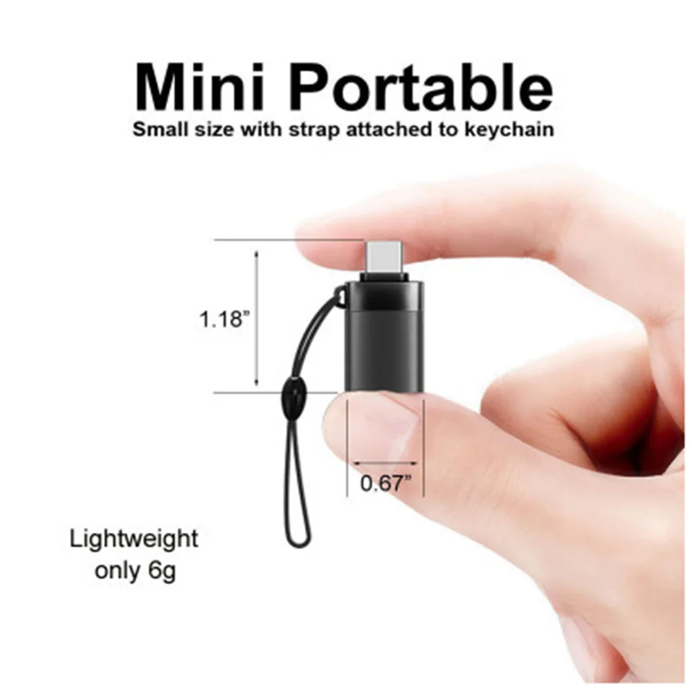 Factory directly Mini Type C Male to USB 3.0 A Female USB Adapter OTG Converter with Hanging Chain