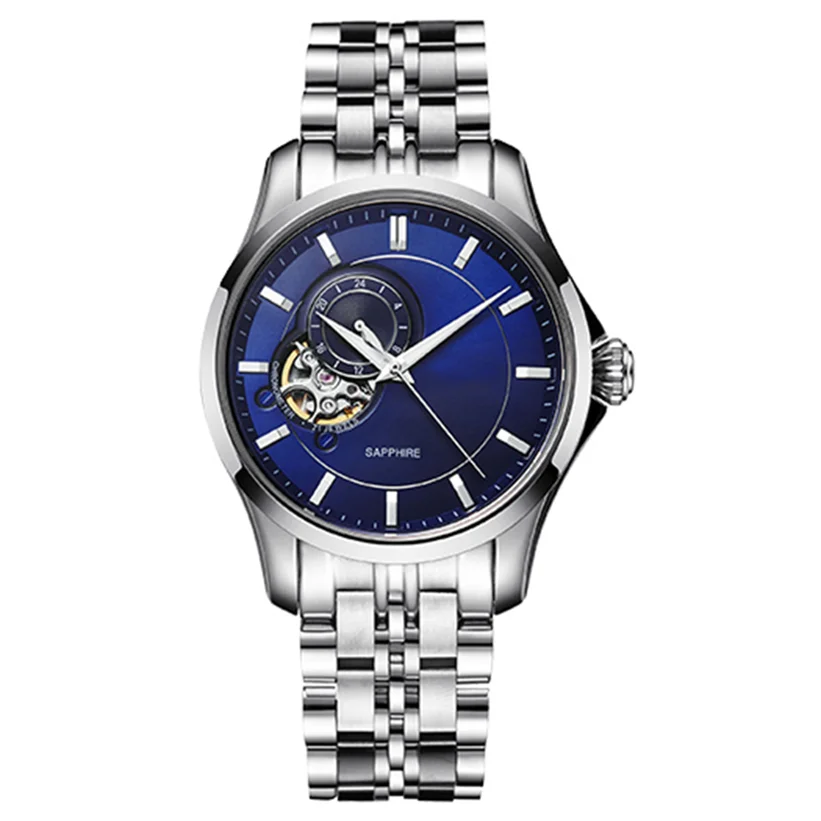 Custom cow leather strap 24 hours show skeleton leisure men mechanical automatic watch