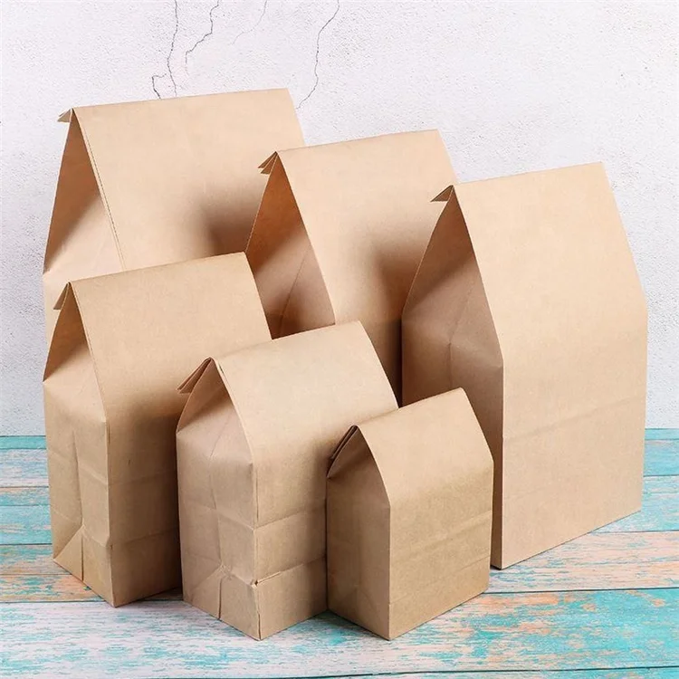 Custom Logo Printed Wrapping Biscuits Cookies Cartoon Snack Fruit Hot Food Wax Mini Kraft Square Bottom Paper Bag