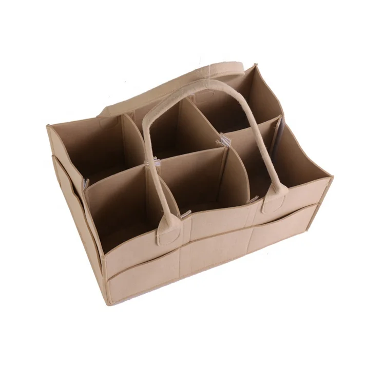 Wholesale Nursery Diaper Tote Bag Large Portable Car Travel Organizer Gray Felt Basket Baby Diaper Caddy