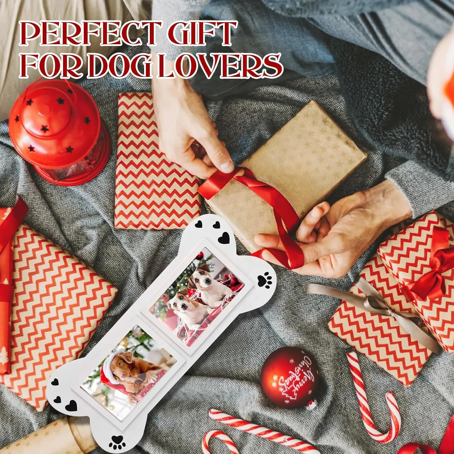 Wood Dog Picture Frame Two Collage Design MDF Material Iron Metal Silk Screen Printing Gift for Dog Lovers