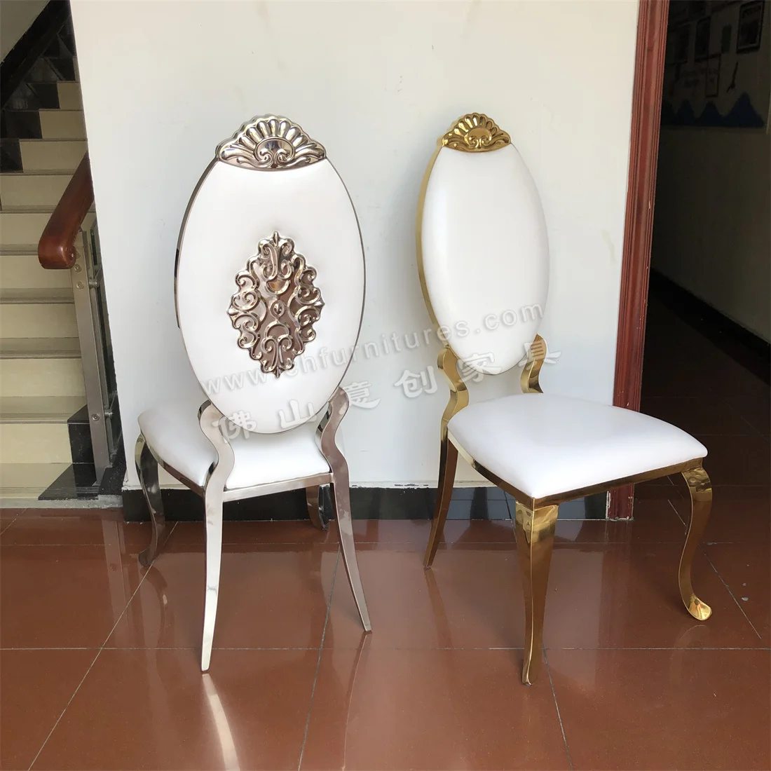 High backrest white vinyl cushion silver stainless steel event decor luxury wedding chair HC-SS41