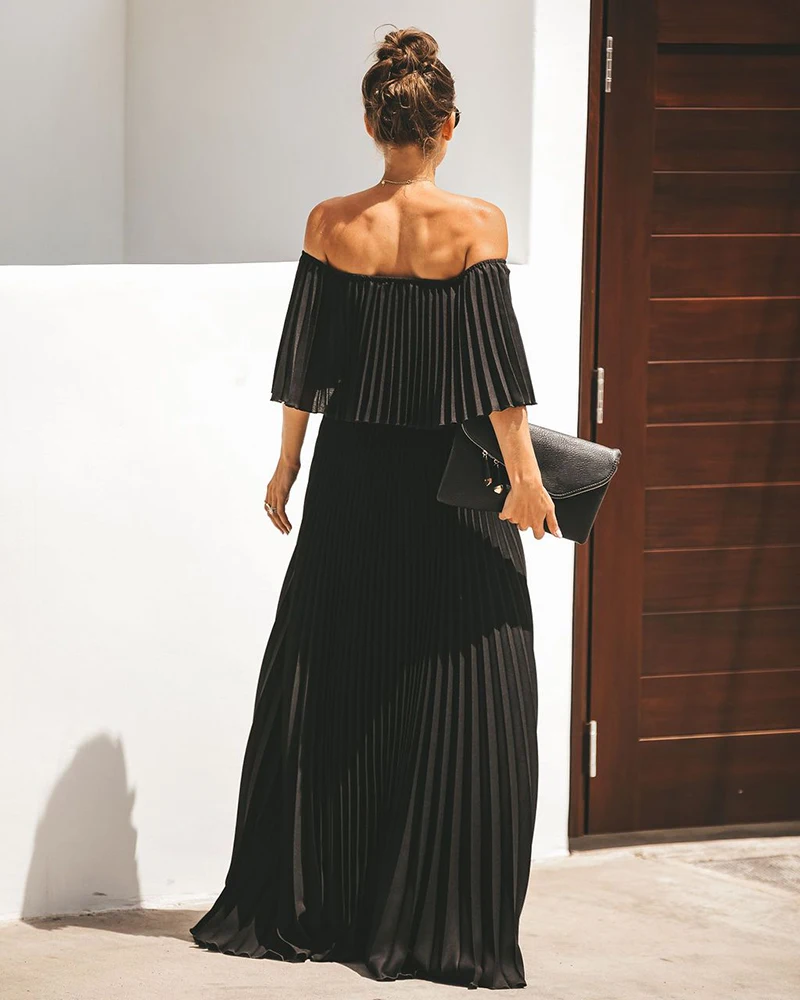 Off shoulder beach dresses Women party dress maxi ruffle solid pink autumn dresses