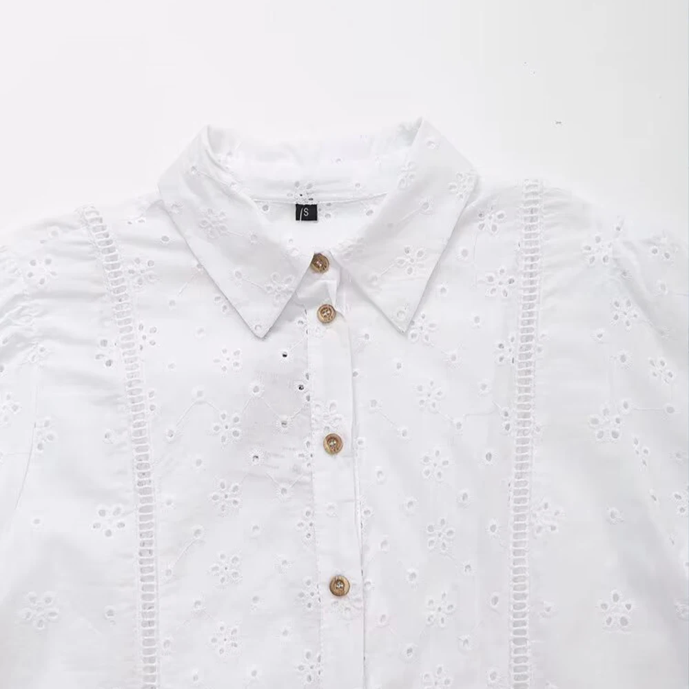 PB&ZA Women 2024 summer New Chic Fashion Hollow work Blouses Vintage Long Sleeve Female Shirts Blusas Chic Tops