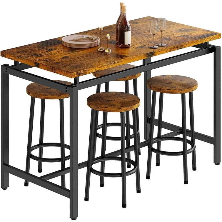 Modern Bar Dining Table Set For 4 Counter Height Dining Table with 4 Stools for Dining Room Apartment Furniture