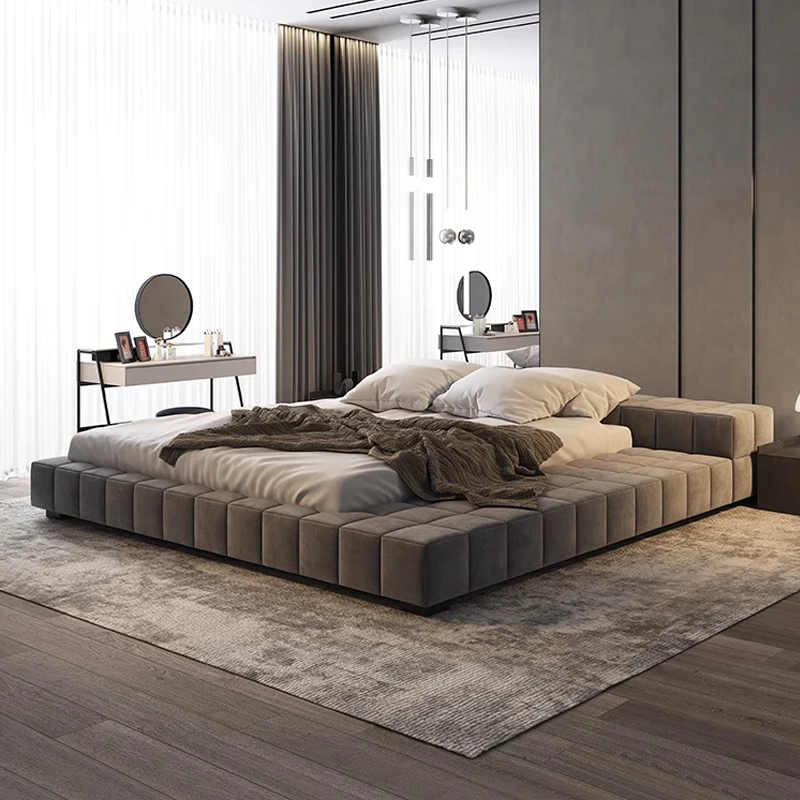 Newest Italian minimalist tatami floor platform bed upholstered kids bed low back full size king queen wooden frame bed
