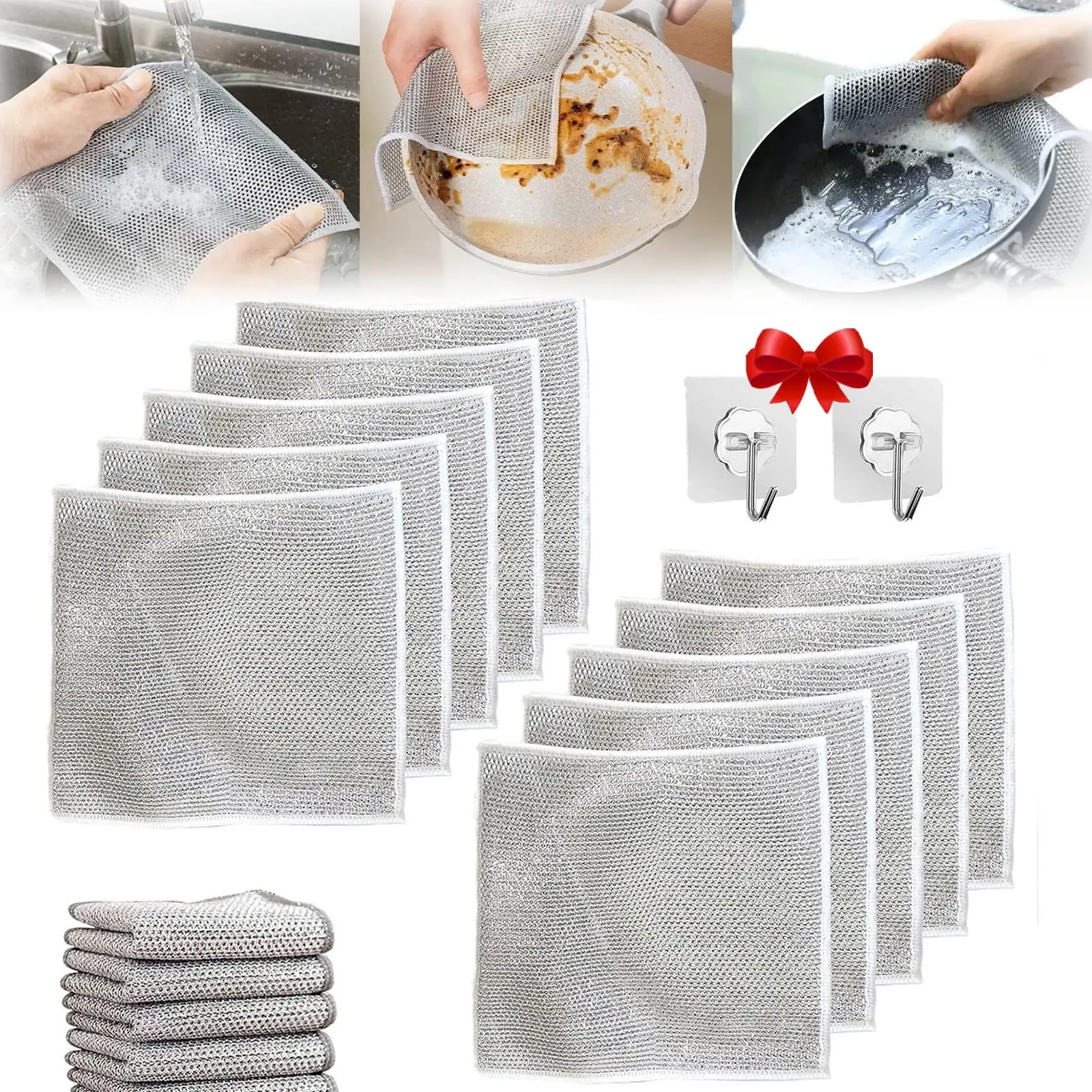 Wholesale Microwave Stove Clean Tool Cleaning Pads Scrub Cloth Double-Sided Mesh Metal Wire Dishwashing Rags