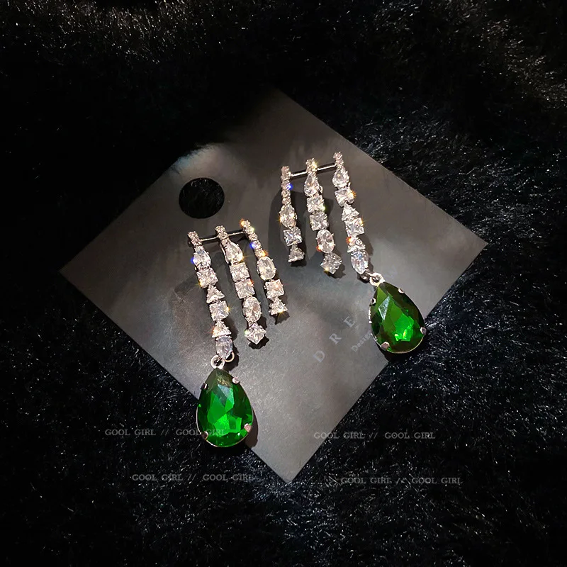  Jewelry 925 silver needle grandmother green water drop earrings geometric simplicity ornaments temperament design