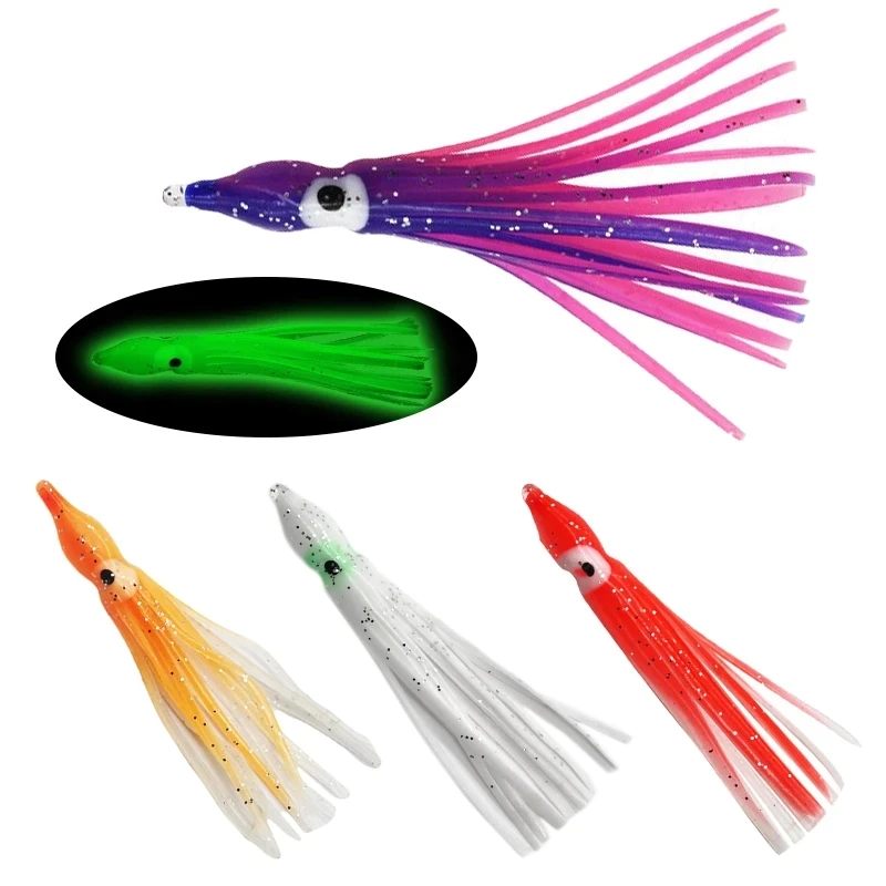 YOUME 5PCS/PACK Luminous Squid Skirts Soft Octopus Lure 6CM Night Bait Glow Rubber Artificial Bait