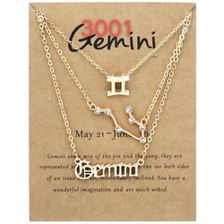 Amazon Hot sale Fashion Jewelry Gold plated 12 Zodiac Signs Retro Alphabet Symbol Three Layer Card Necklace