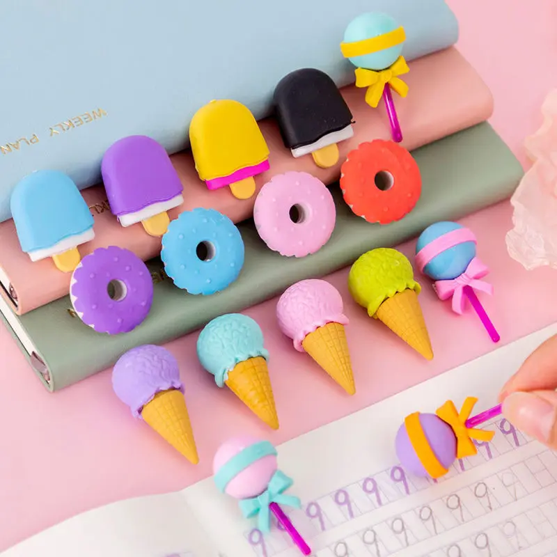 Hot Stationery Kawaii Ice Cream Cookies Shape Eraser Odm Oem 3D Pencil Eraser For Gift