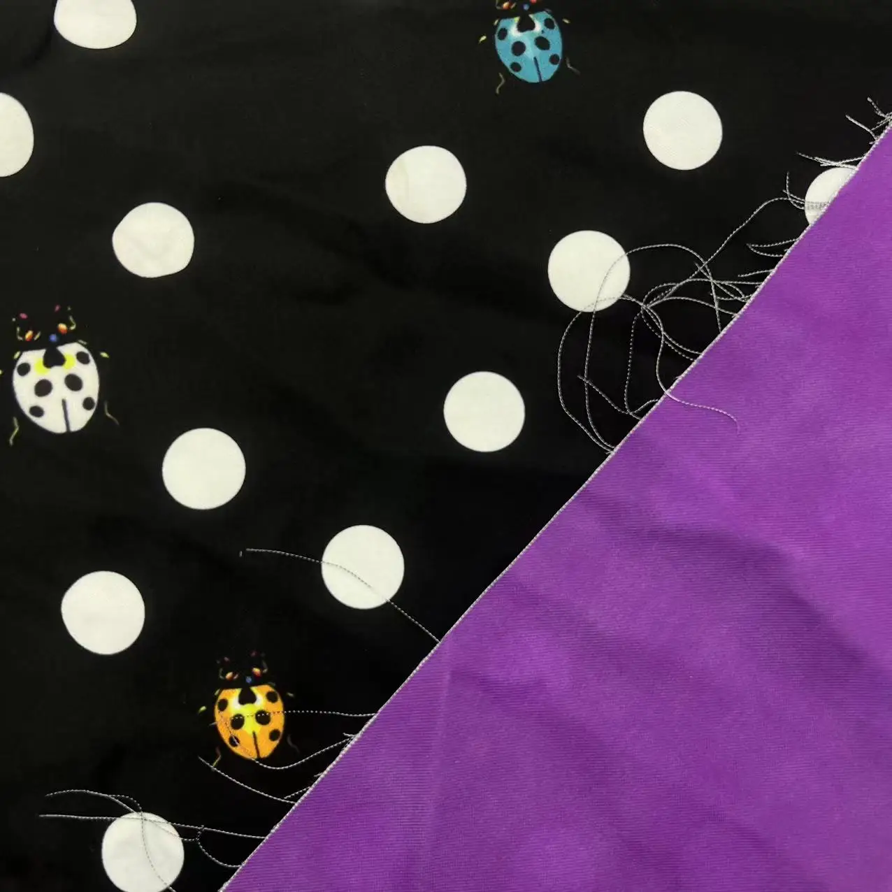factory outlet vintage insect pattern black ground  white polka dots fabric print fabric thick twill polyester TR fabric