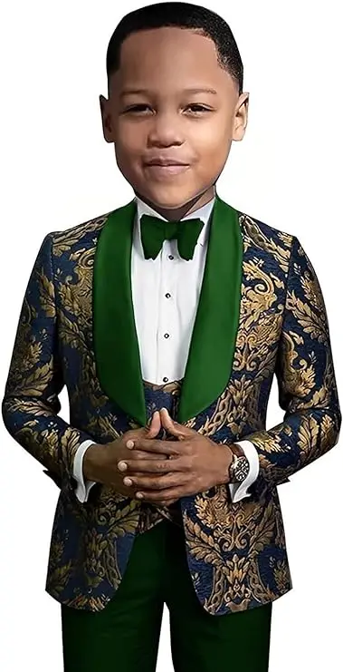 Luxury Boys Suits Set Shawl Lapel Tuxedo For Groom Tailored 3 Pieces Floral Wedding Suit Baroque Tuxedo Suite For Children