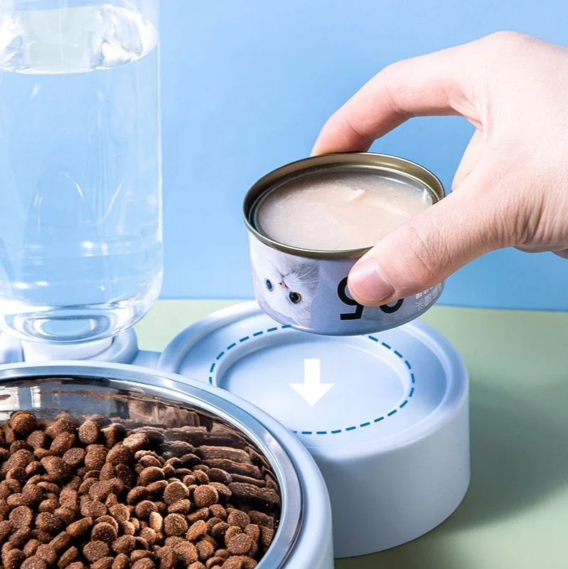 Double Dog Cat Bowls Water and Food Bowl Set, Detachable Automatic Water Dispenser Bottle Pet Feeder for Dogs Cats Puppy Kitten