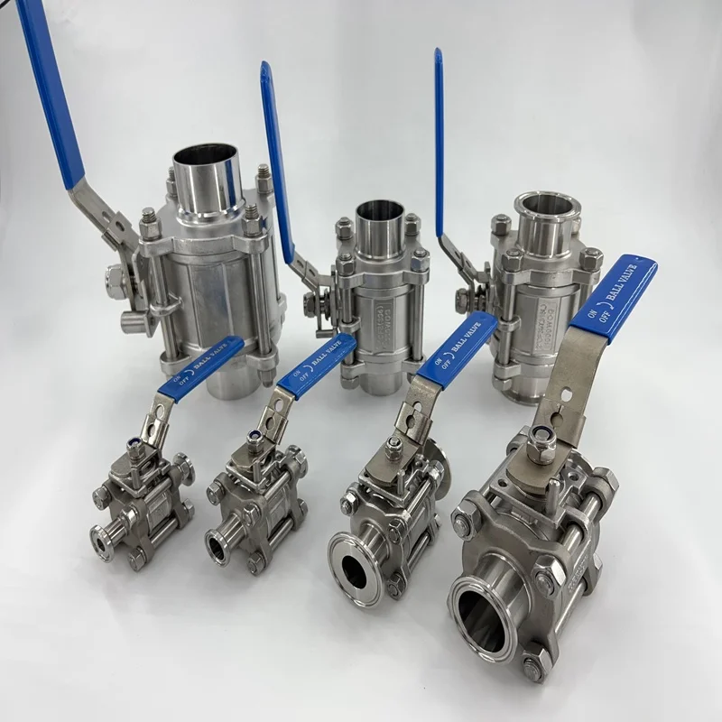 Sanitary Pneumatic Actuator Three-piece Quick Release 2 Way Stainless Steel Gas Ball Valve 6 Inch 4 Inch 3PC  Ball Valve