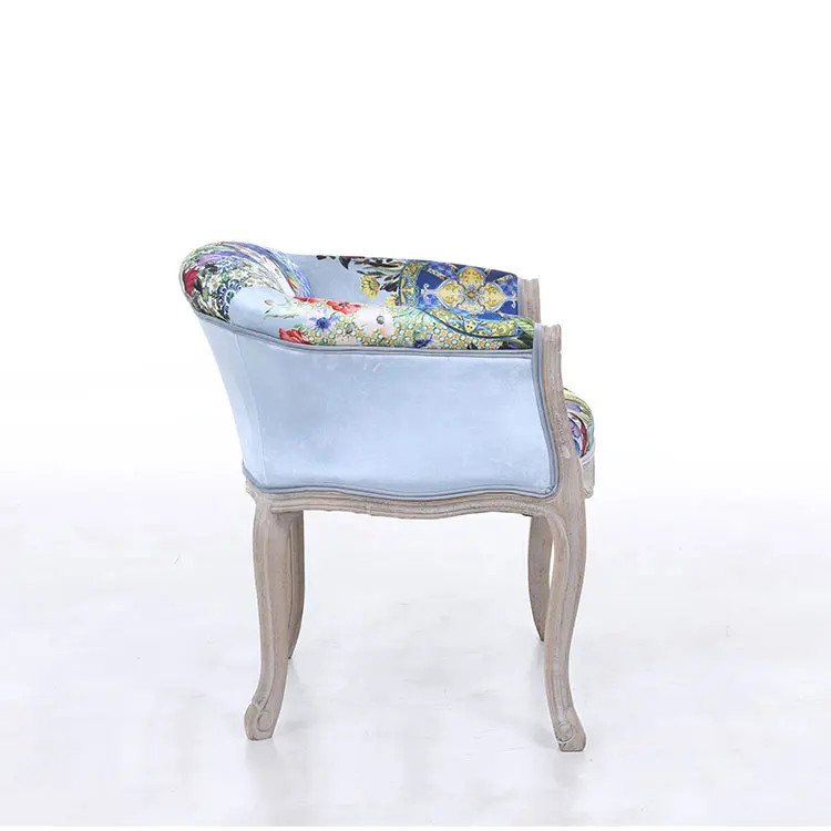 Wholesale Blue Velvet Digital Printing Velvet Cheap Lounge Arm Wooden Leisure Chair