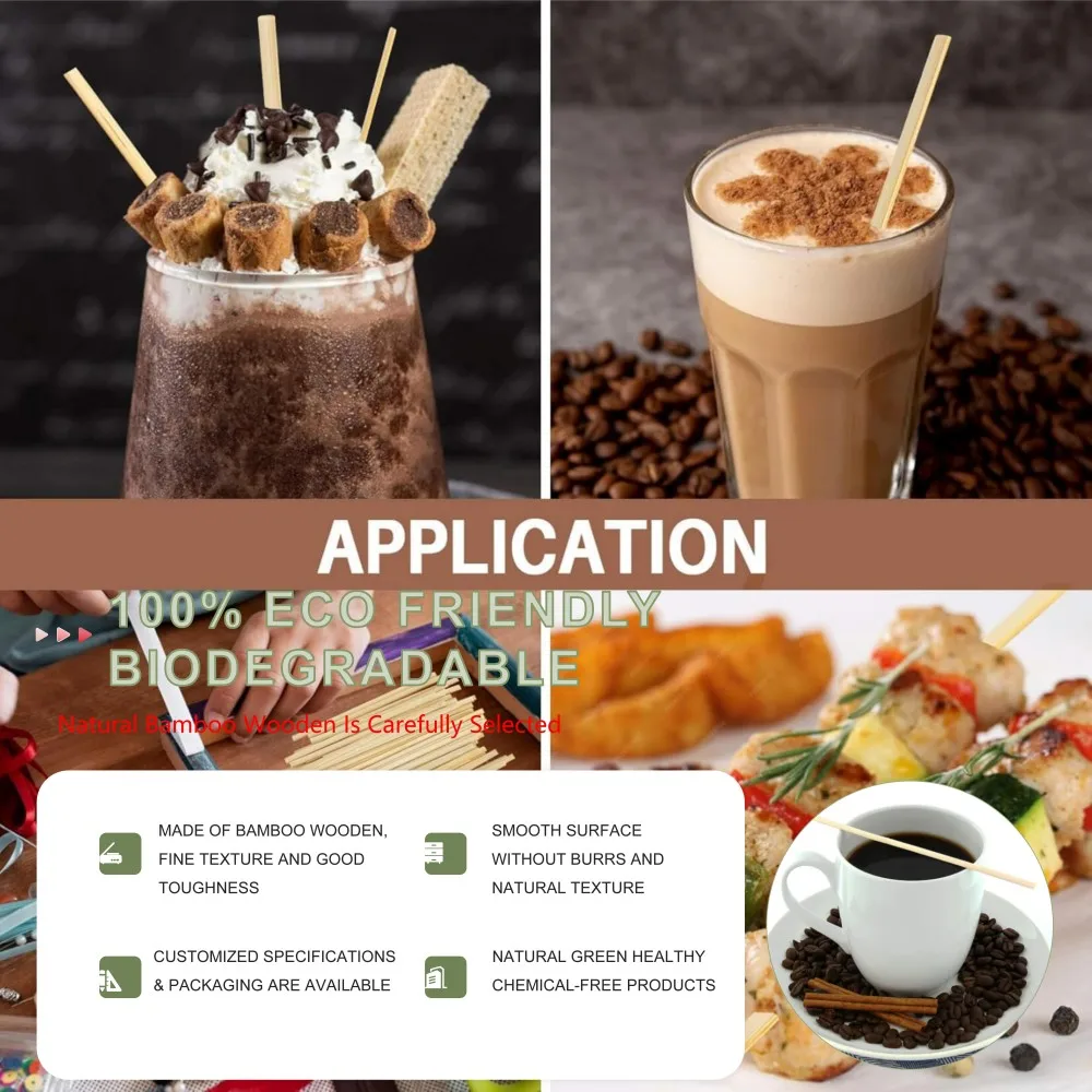 110mm Natural Bamboo Wooden Stir Sticks 1.3mm Thickness Coffee Cocktail Tea Hot Beverage Stirrers