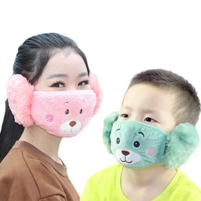 Winter New Style Cartoon Cotton Kids Ear Protection Masks Washable Face Mask  children bear animal fleece mask (1600353507480)
