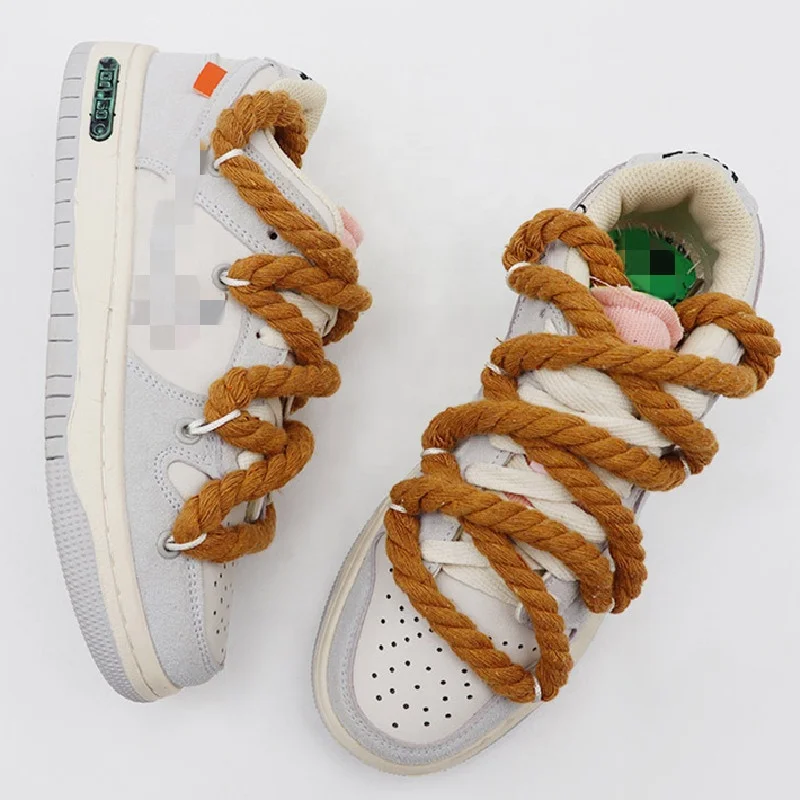 OLIAN High Quality Wholesale 0.8cm / 1cm Cotton And Linen Hemp Rope Round Woven Rope Shoelace TS Travis scotts braid Shoe Laces