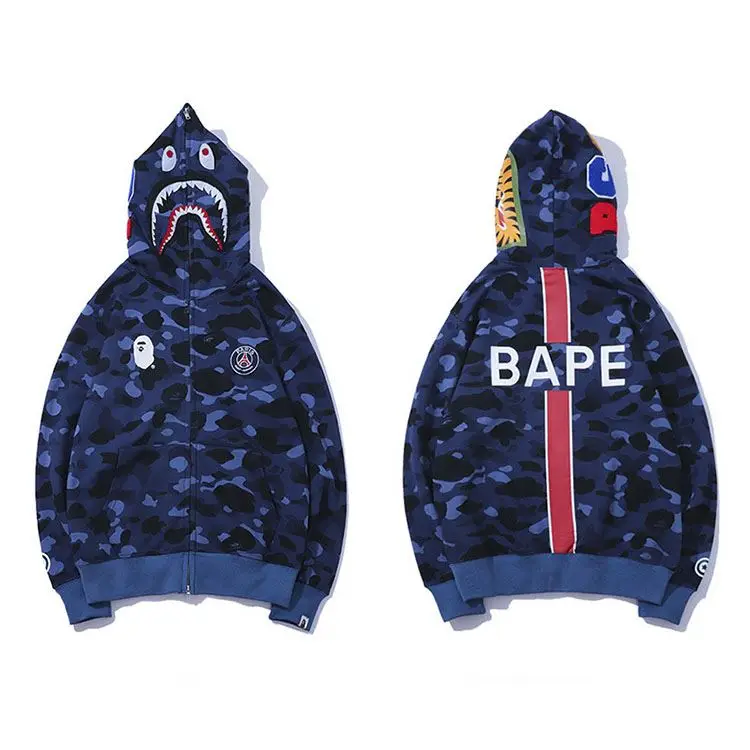 Спортивный костюм ПСЖ с капюшоном BAPE Shark, Мужская модная брендовая сублимированная куртка Bape для мужчин и женщин