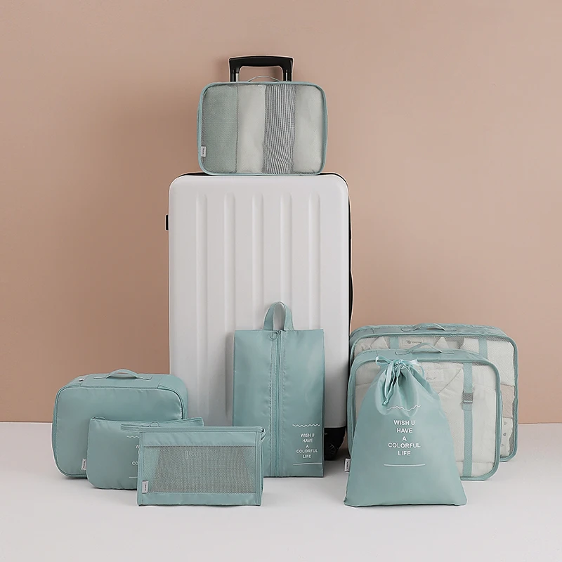 Lightweight Foldable Suitcase Organizer with Zipper Closure Fashionable Luggage Storage Bag Set Travel Packing Cubes 8pcs